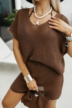 CandyTM BLUZKA AŻUROWA VICTORIA BOHO Z DEKOLTEM W SEREK BRĄZOWA