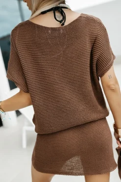 CandyTM BLUZKA AŻUROWA VICTORIA BOHO Z DEKOLTEM W SEREK BRĄZOWA