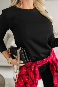 CandyTM BLUZKA BAWEŁNIANA BASIC Z DŁUGIM RĘKAWEM Z OKRĄGŁYM DEKOLTEM CZARNA