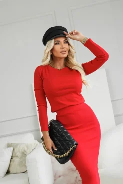 CandyTM BLUZKA BAWEŁNIANA BASIC Z PRĄŻKOWANEGO MATERIAŁU CZERWONA