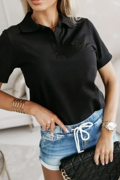 CandyTM BLUZKA BAWEŁNIANA POLO Z KOŁNIERZYKIEM CZARNA