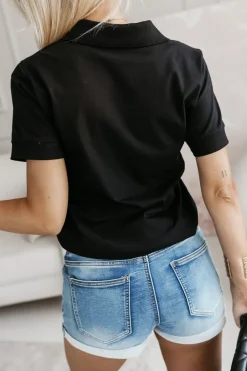 CandyTM BLUZKA BAWEŁNIANA POLO Z KOŁNIERZYKIEM CZARNA