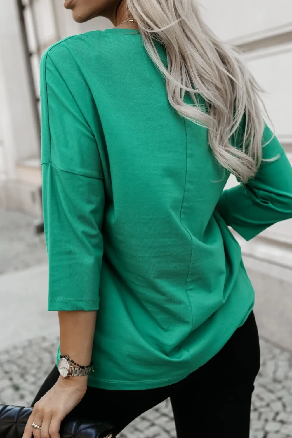 CandyTM BLUZKA BAWEŁNIANA RICCI Z DEKOLTEM W ŁÓDKĘ Z RĘKAWEM 3/4 ZIELONA