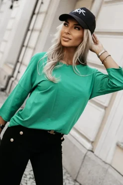 CandyTM BLUZKA BAWEŁNIANA RICCI Z DEKOLTEM W ŁÓDKĘ Z RĘKAWEM 3/4 ZIELONA