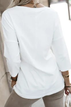 CandyTM BLUZKA BAWEŁNIANA RICCI Z DEKOLTEM W ŁÓDKĘ Z RĘKAWEM 3/4 BIAŁA