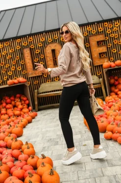 CandyTM BLUZKA BAWEŁNIANA SISI Z PRĄŻKOWANEGO MATERIAŁU Z KORONKĄ NA PLECACH BEŻOWA