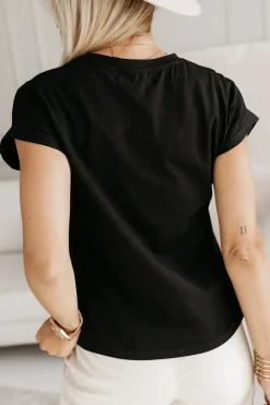 CandyTM BLUZKA BAWEŁNIANA Z AŻUROWĄ WSTAWKĄ NA DEKOLCIE CZARNA