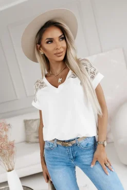 CandyTM BLUZKA BAWEŁNIANA Z KORONKĄ BOHO ECRU