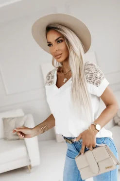 CandyTM BLUZKA BAWEŁNIANA Z KORONKĄ BOHO ECRU