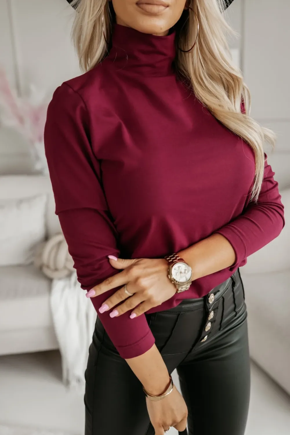 CandyTM BLUZKA BAWEŁNIANA Z PÓŁGOFLEM BORDOWA