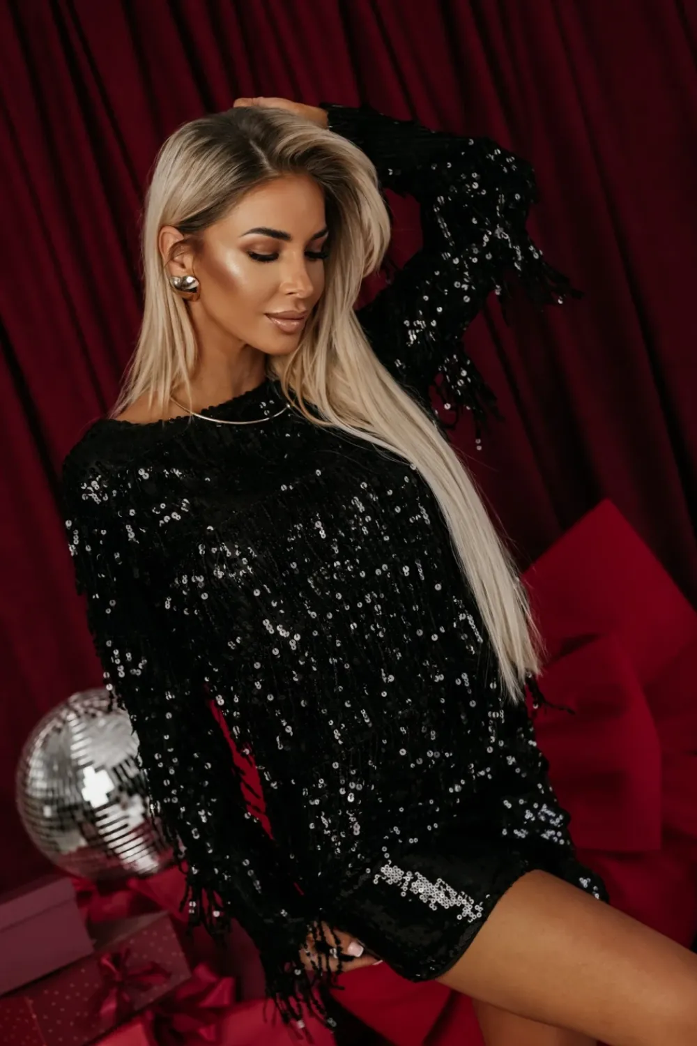 CandyTM BLUZKA CEKINOWA GIORGIA Z FRĘDZLAMI CZARNA