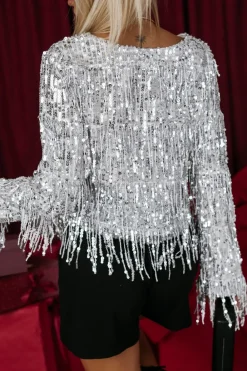 CandyTM BLUZKA CEKINOWA GIORGIA Z FRĘDZLAMI SREBRNA