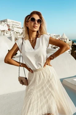 CandyTM BLUZKA CLASSIC Z DEKOLTEM W SEREK BIAŁA