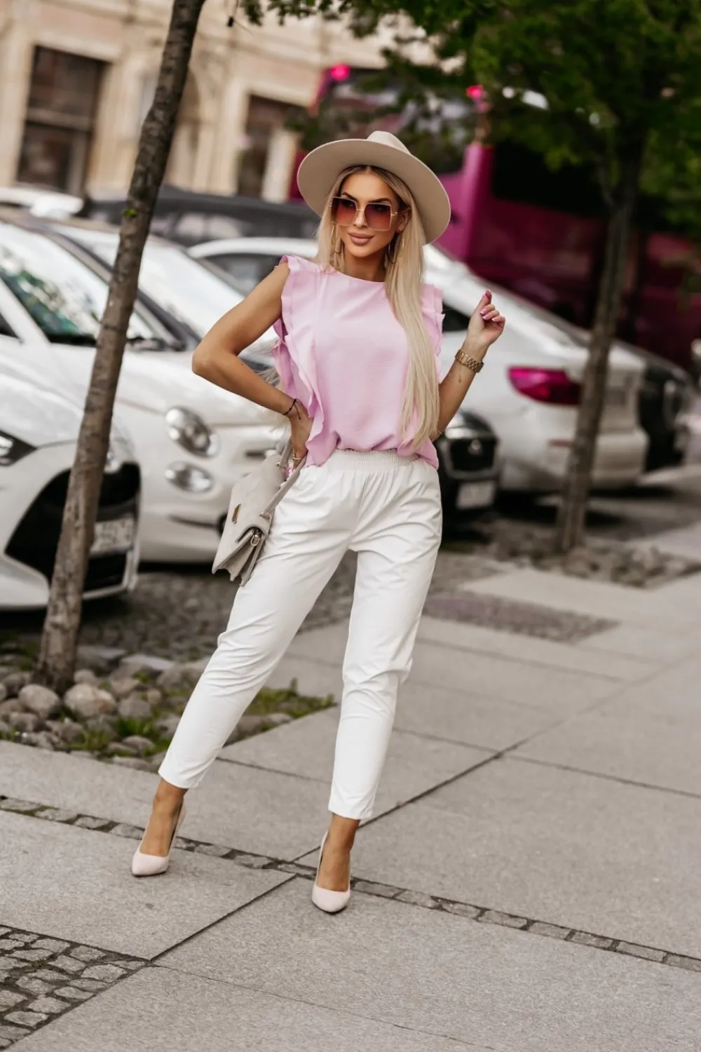 CandyTM BLUZKA CLEO Z FALBANKAMI RÓŻOWA