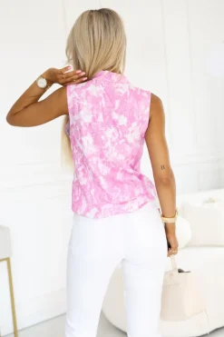 CandyTM BLUZKA DIANA NA RAMIĄCZKACH Z DEKOLTEM W SZPIC RÓŻOWO-BIAŁA