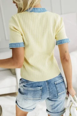 CandyTM BLUZKA DZIANINOWA ROGER Z JEANSOWYMI WSTAWKAMI ŻÓŁTA