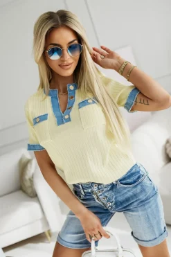 CandyTM BLUZKA DZIANINOWA ROGER Z JEANSOWYMI WSTAWKAMI ŻÓŁTA