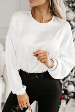 CandyTM BLUZKA ELEGANCKA SATYNOWA Z SZEROKIMI RĘKAWAMI ŚMIETANKOWA