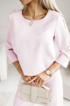 CandyTM BLUZKA ELEGANCKA SIMPLE Z RĘKAWEM 3/4 PUDROWY RÓŻ