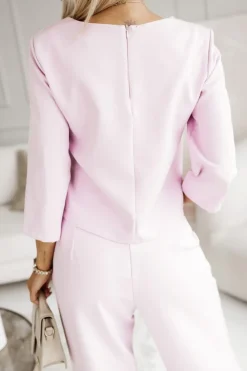 CandyTM BLUZKA ELEGANCKA SIMPLE Z RĘKAWEM 3/4 PUDROWY RÓŻ