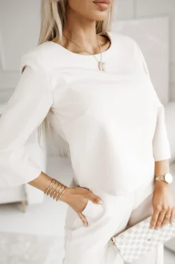 CandyTM BLUZKA ELEGANCKA SIMPLE Z RĘKAWEM 3/4 BEŻOWA