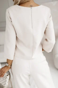 CandyTM BLUZKA ELEGANCKA SIMPLE Z RĘKAWEM 3/4 BEŻOWA