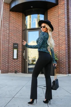 CandyTM BLUZKA HELEN BASIC Z DŁUGIM RĘKAWEM CZARNO-TURKUSOWA