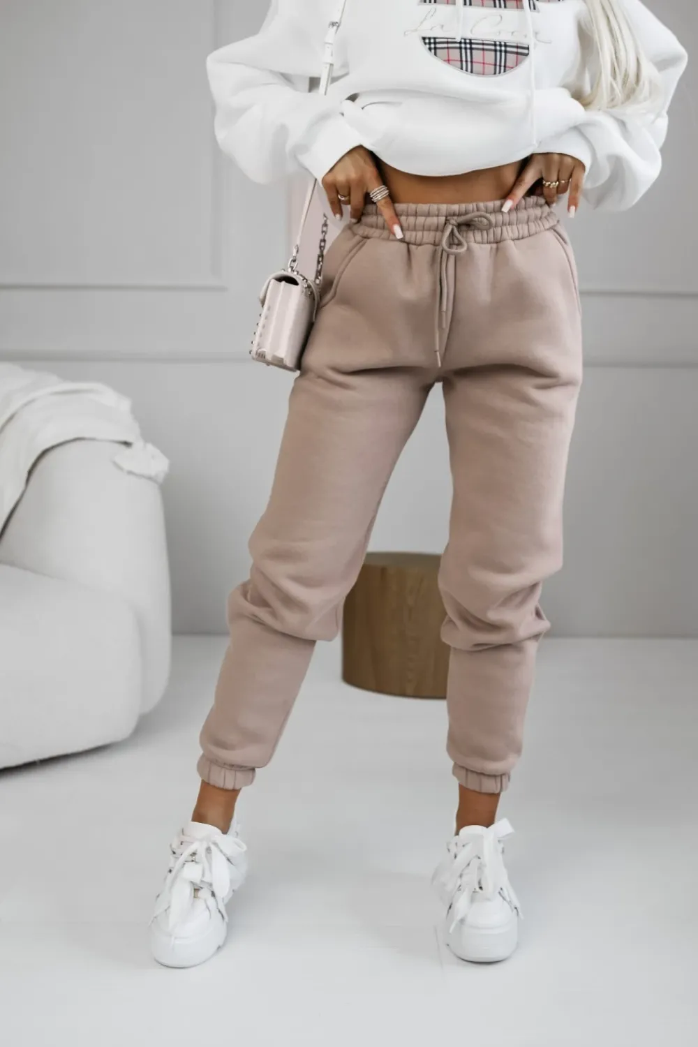 CandyTM SPODNIE DRESOWE ELISABETH OCIEPLANE Z GUMĄ W PASIE BEŻOWE