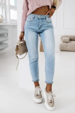 CandyTM SPODNIE JEANSOWE TYPU BOYFRIEND Z PASKIEM W KOMPLECIE BŁĘKITNY JEANS