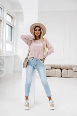 CandyTM SPODNIE JEANSOWE TYPU BOYFRIEND Z PASKIEM W KOMPLECIE BŁĘKITNY JEANS