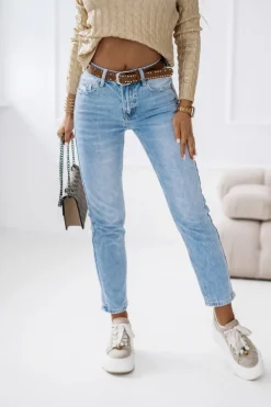 CandyTM SPODNIE JEANSOWE Z WYSOKIM STANEM Z PASKIEM W KOMPLECIE BŁĘKITNY JEANS