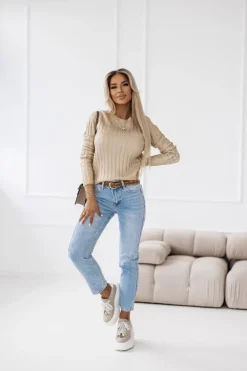 CandyTM SPODNIE JEANSOWE Z WYSOKIM STANEM Z PASKIEM W KOMPLECIE BŁĘKITNY JEANS