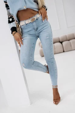 CandyTM SPODNIE JEANSOWE ZE ŚREDNIM STANEM Z PASKIEM W KOMPLECIE JASNY JEANS