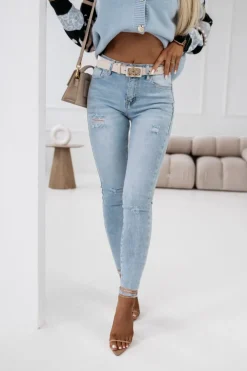 CandyTM SPODNIE JEANSOWE ZE ŚREDNIM STANEM Z PASKIEM W KOMPLECIE JASNY JEANS