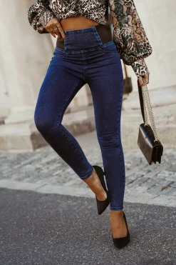 CandyTM SPODNIE JEGGINSY Z WYSOKIM STANEM Z GUMĄ CIEMNY JEANS