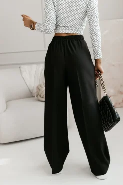 CandyTM SPODNIE MATERIAŁOWE ROBBEN Z WYSOKIM STANEM Z GUMĄ W PASIE CZARNE