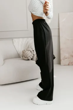 CandyTM SPODNIE MATERIAŁOWE ROBBEN Z WYSOKIM STANEM Z GUMĄ W PASIE CZARNE
