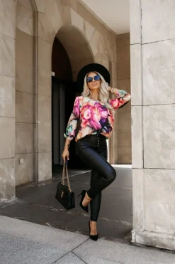 CandyTM SPODNIE WOSKOWANE Z WYSOKIM STANEM BUTTONS CZARNE