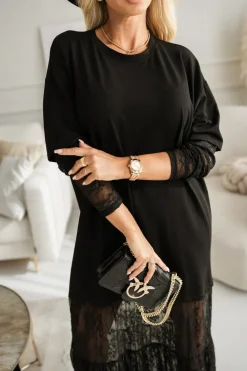 CandyTM SUKIENKA BAWEŁNIANA MAXI ZE WSTAWKAMI Z KORONKI CZARNA