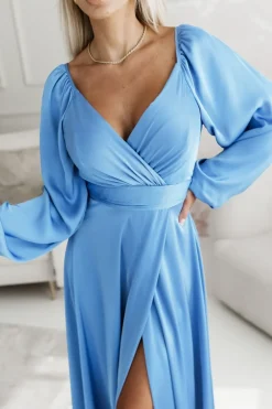 CandyTM SUKIENKA MAXI OPHELIA Z KOPERTOWYM DEKOLTEM NIEBIESKA