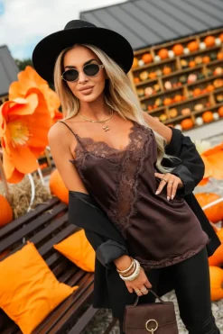 CandyTM TOP VIRALOWY Z KORONKĄ CZEKOLADOWY