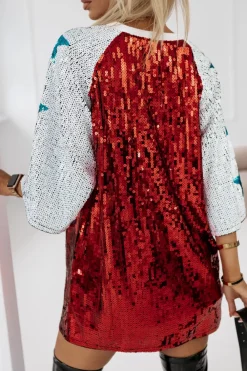 CandyTM TUNIKA CEKINOWA OVERISZE Z KRÓTKIM RĘKAWEM NO 76 CZERWONA