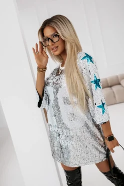 CandyTM TUNIKA CEKINOWA OVERISZE Z KRÓTKIM RĘKAWEM NO 76 BIAŁA