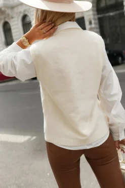 CandyTM ZESTAW 2W1 KOSZULA I PULOWER BEŻOWO-BIAŁY